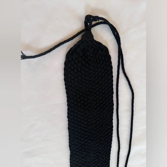 VTG Prada Milano Handmade Crochet Cummerbund Tuxedo Belt Knit Raw Edge Black Adj